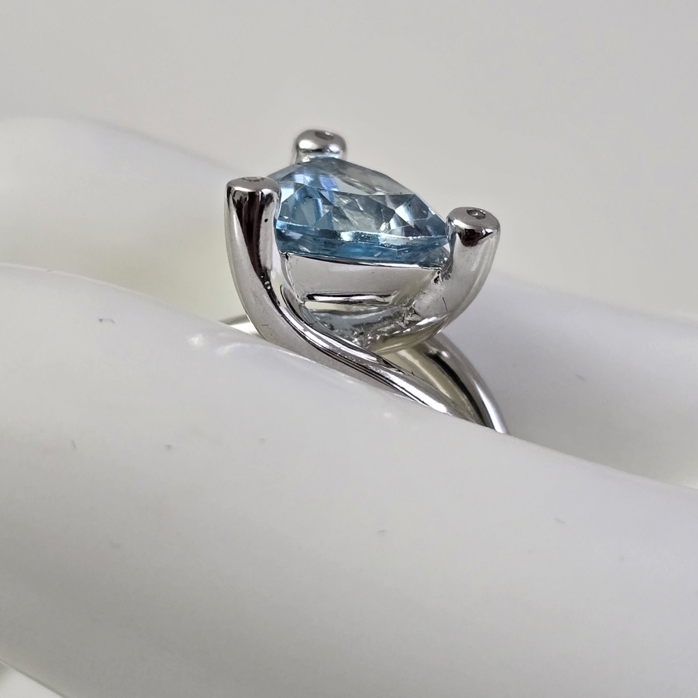 Modern Sterling Silver 925 Ring Triangular Aquama… - image 4